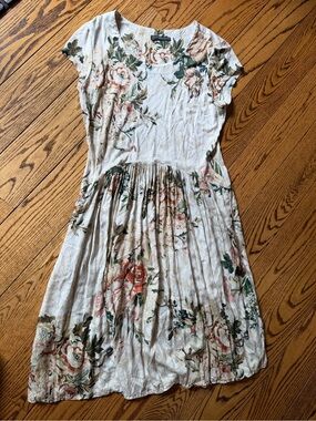 Peruvian Connection Cream Midi Dress with Pink & Green Floral